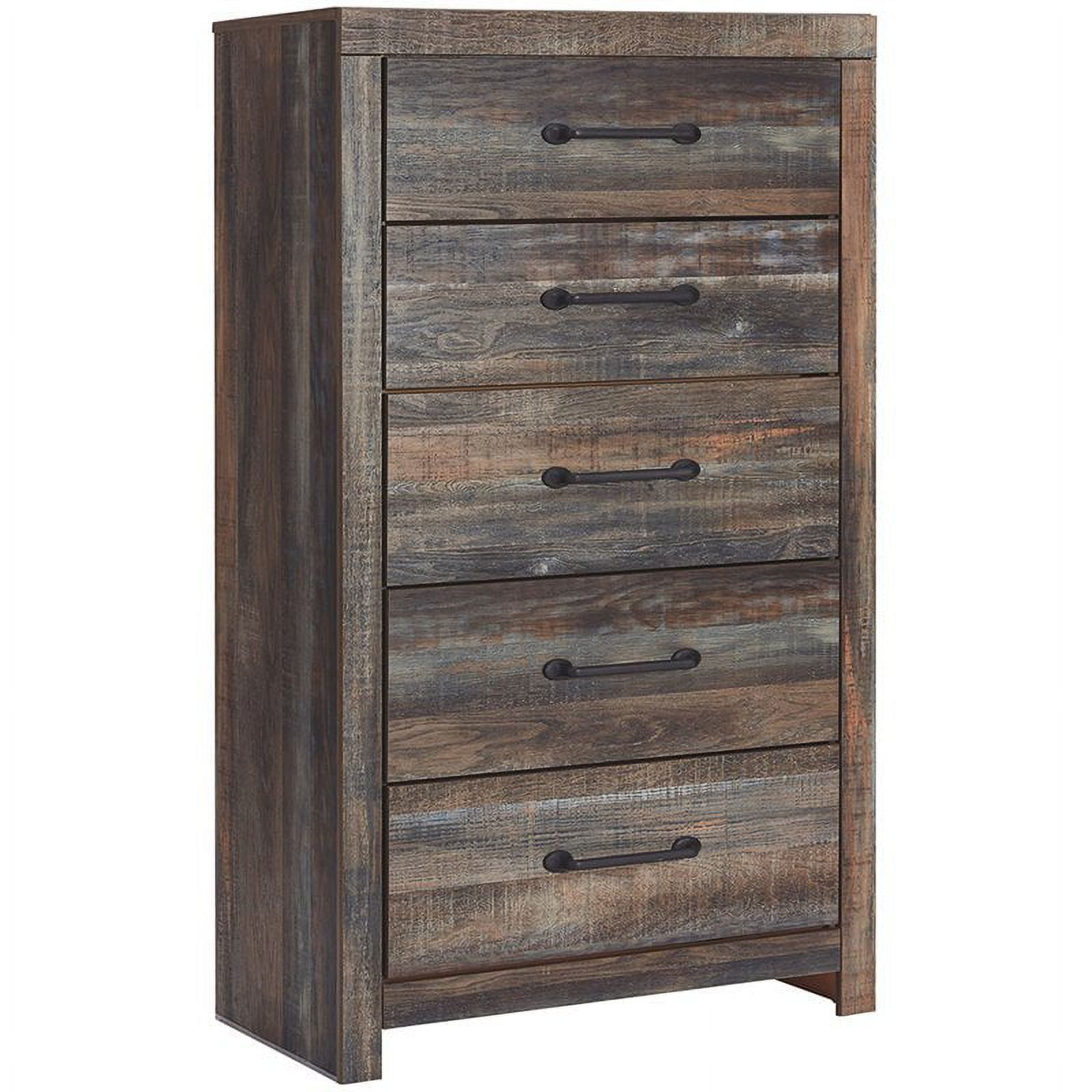 Drystan 32'' Rustic Brown 5-Drawer Chest with Metal Pulls