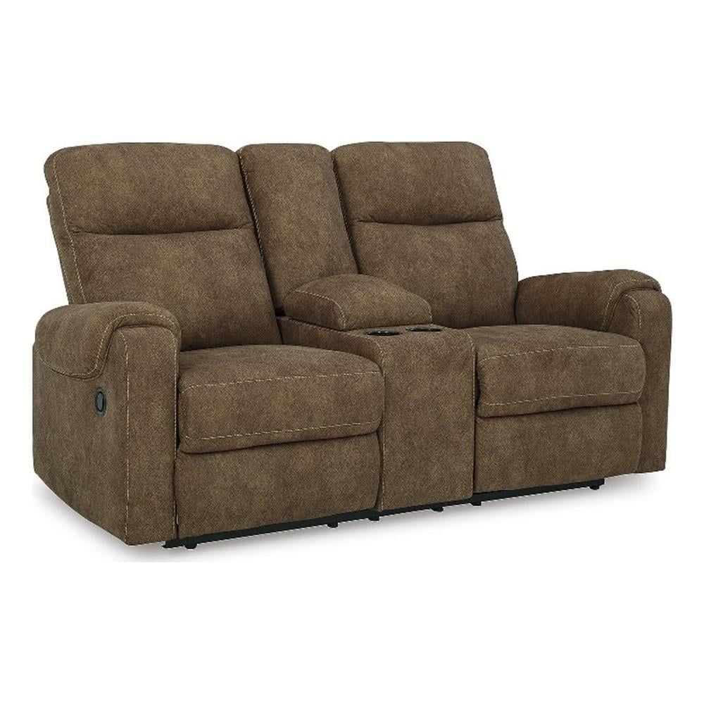 Brindle Faux Leather Reclining Loveseat with Cup Holders