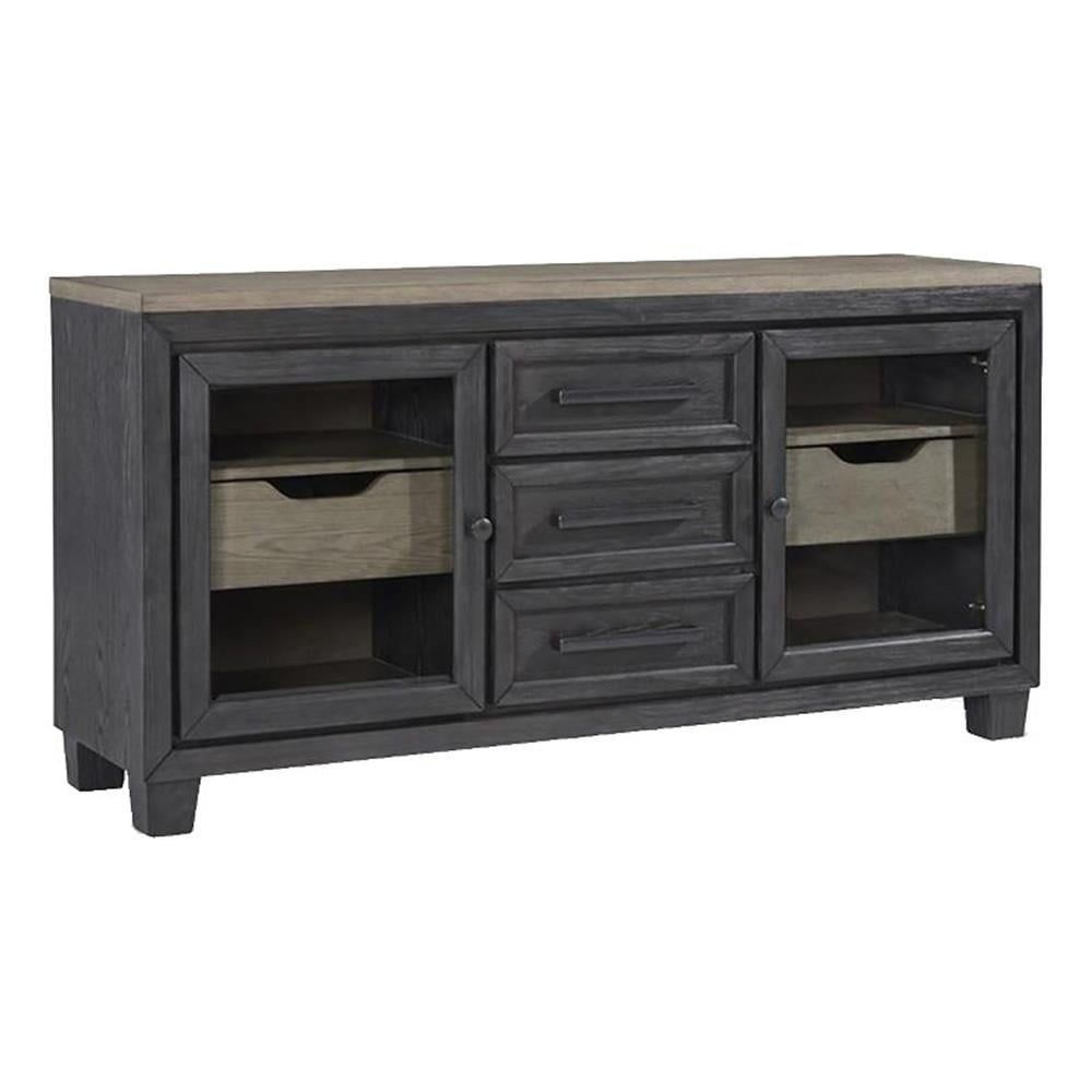 Grayish Brown and Black Wood Dining Server with Soft-Close Drawers