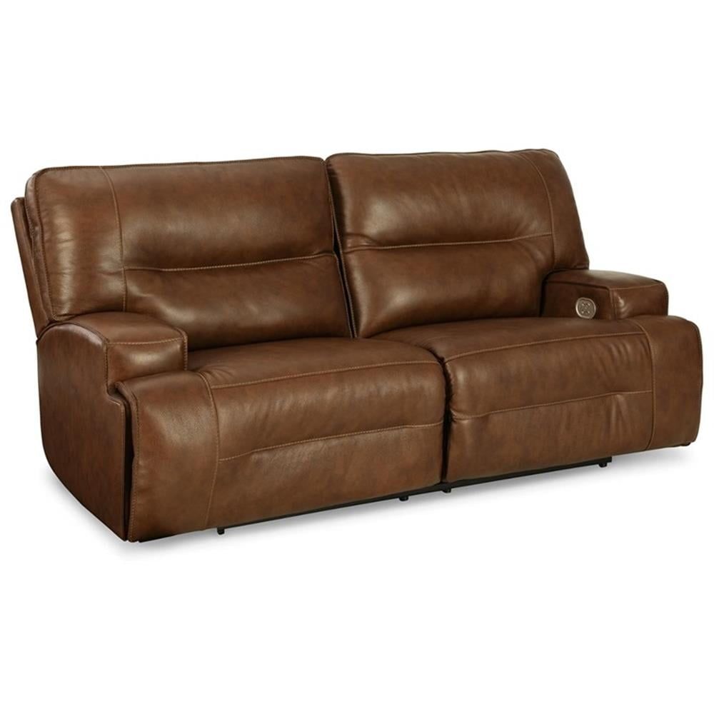 Brown Faux Leather Power Reclining Sofa with Adjustable Headrest