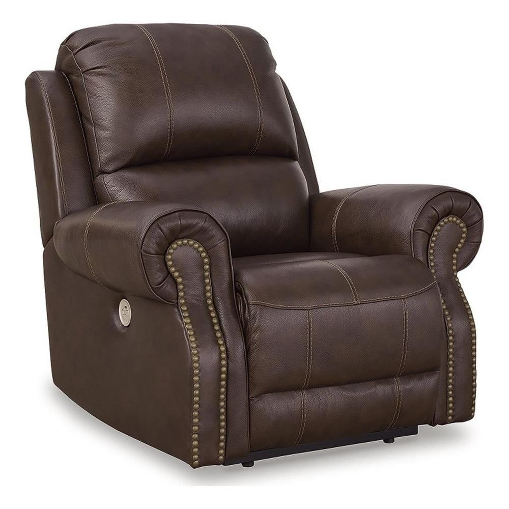 Walnut Leather Power Recliner with Metal Frame