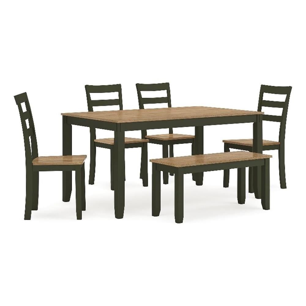 Transitional Natural Mango Wood and Green Dining Set with Bench