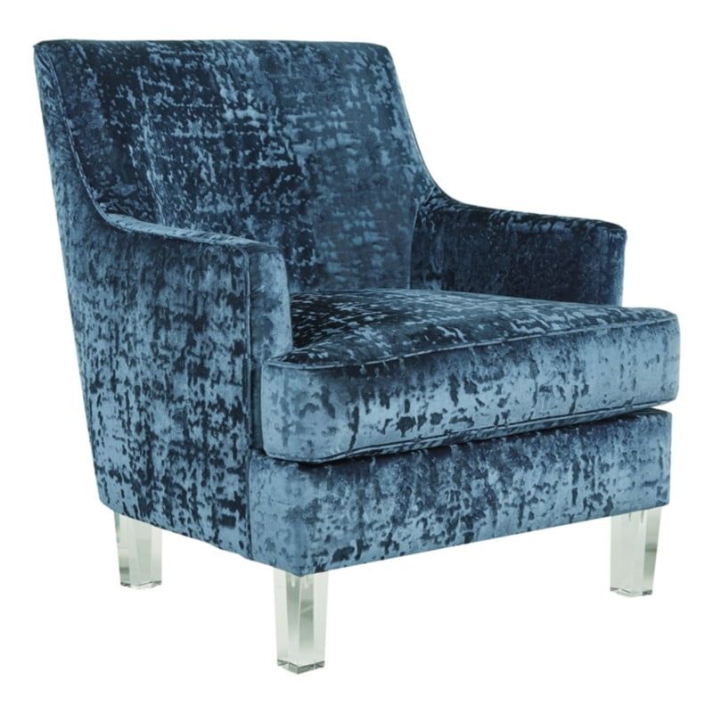 Lagoon Blue Velvet Contemporary Accent Chair with Acrylic Legs