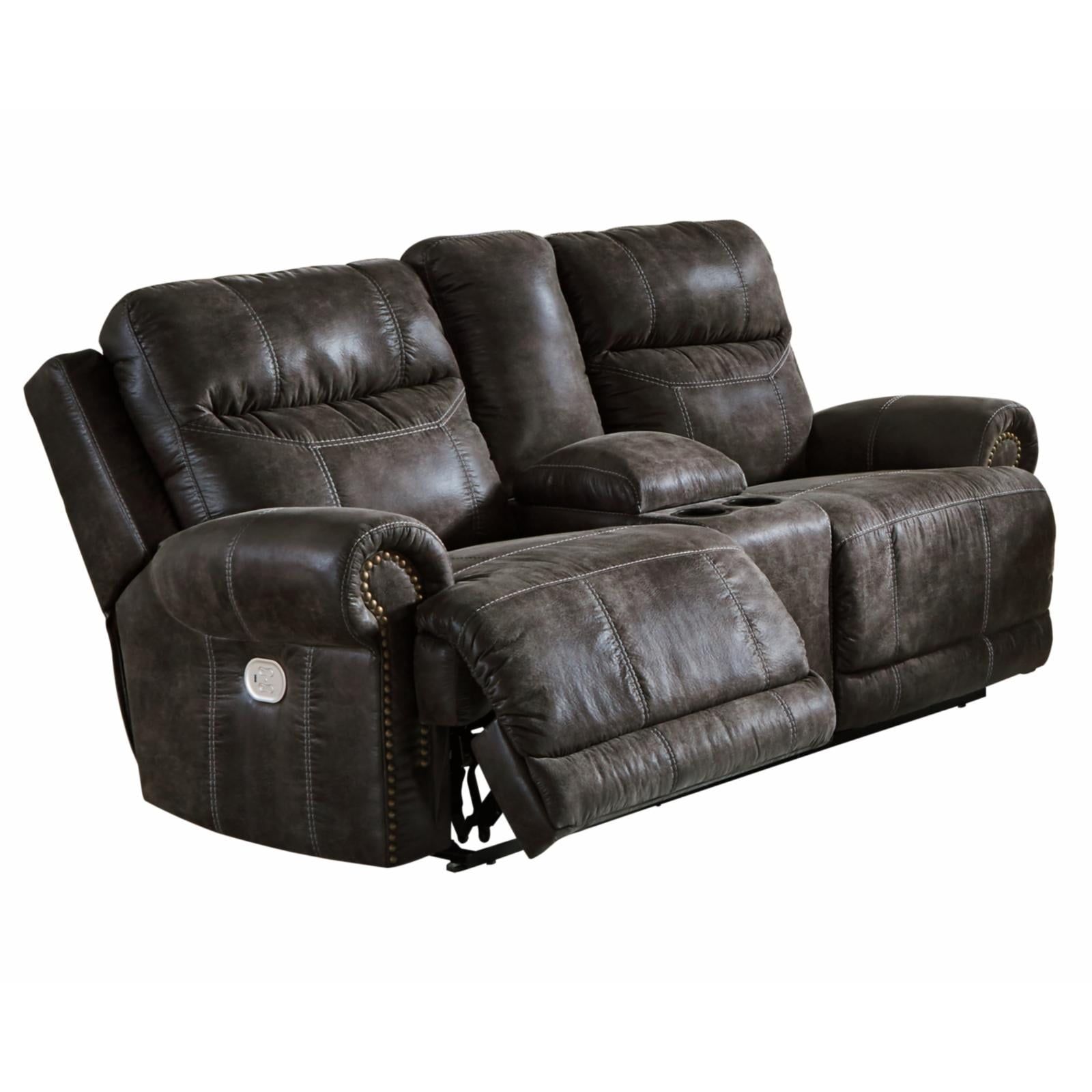 Charcoal Faux Leather Reclining Loveseat with Cup Holder