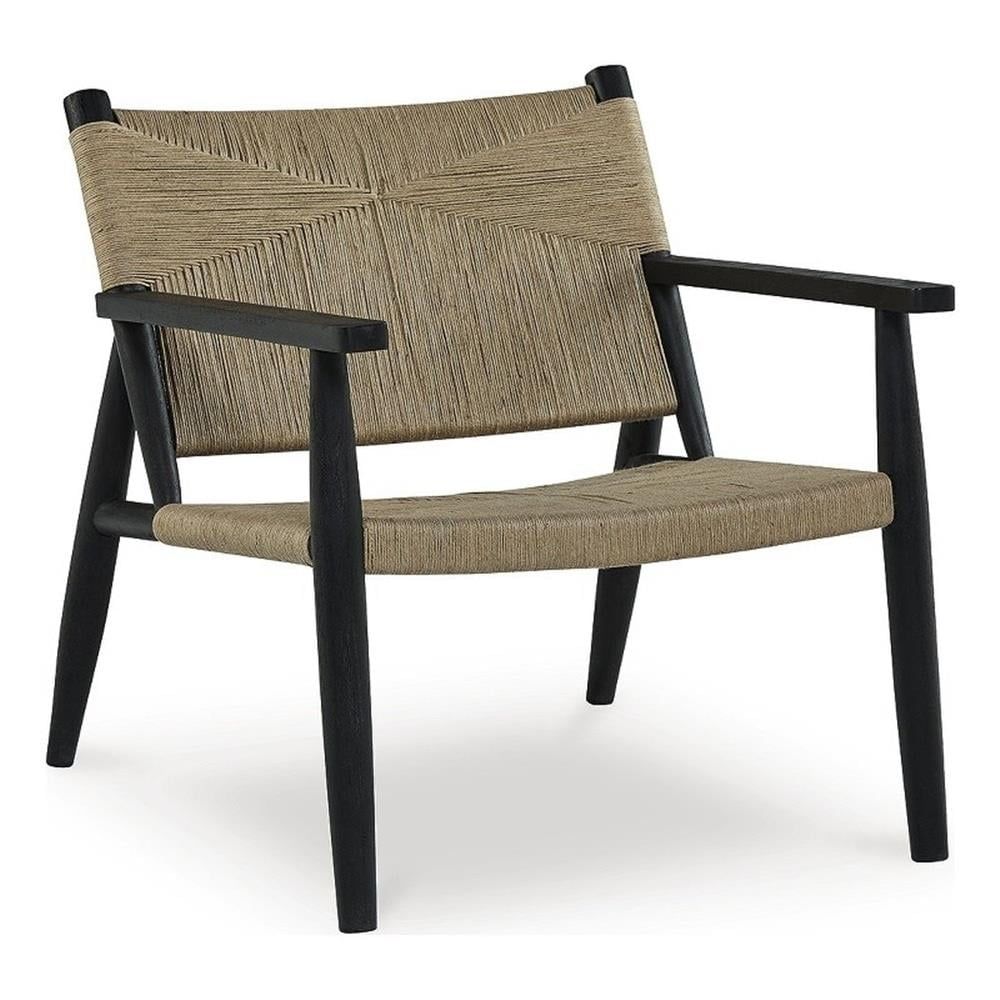 Black and Natural Jute Upholstered Accent Chair with Solid Wood Frame