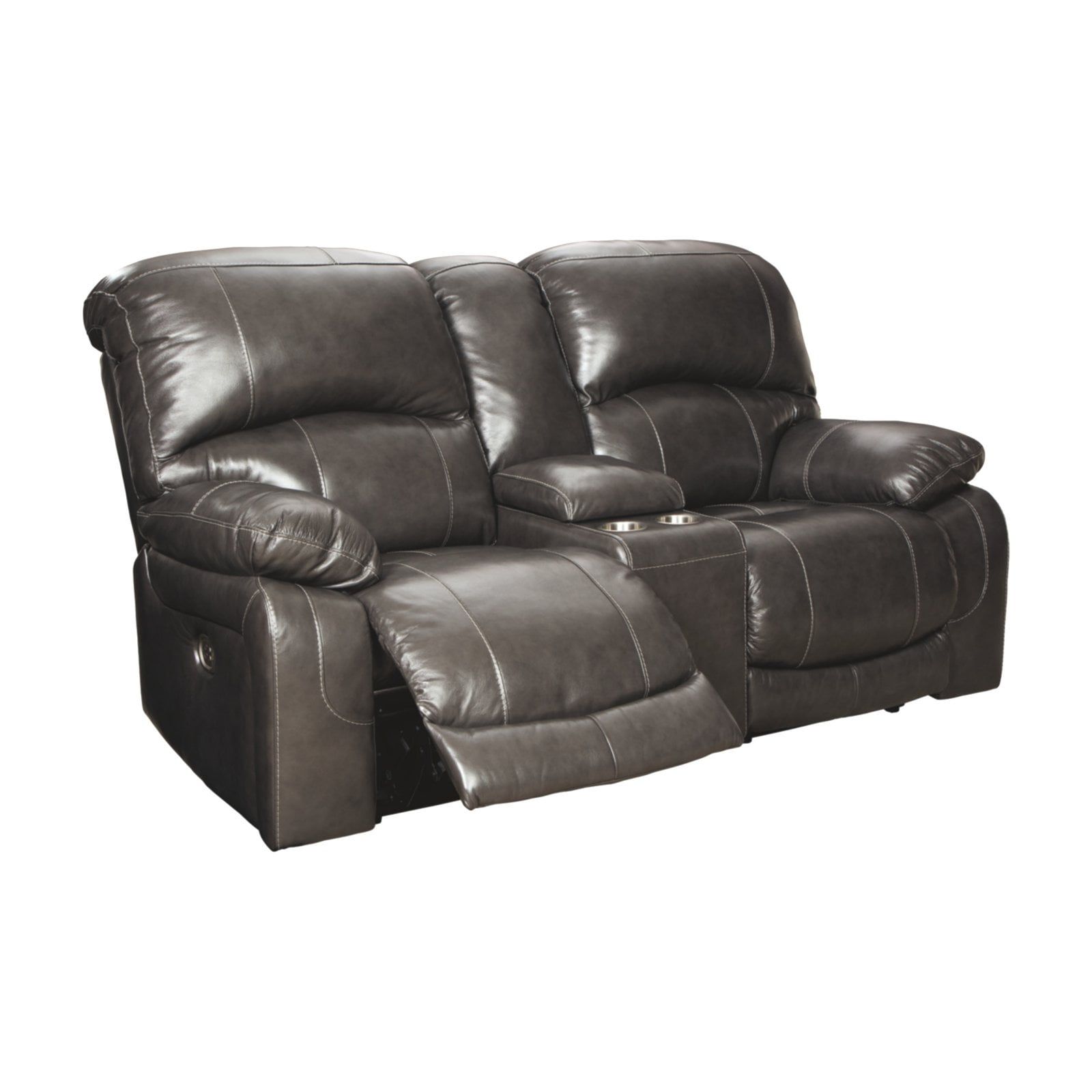 Gray Faux Leather Power Reclining Loveseat with Cup Holder