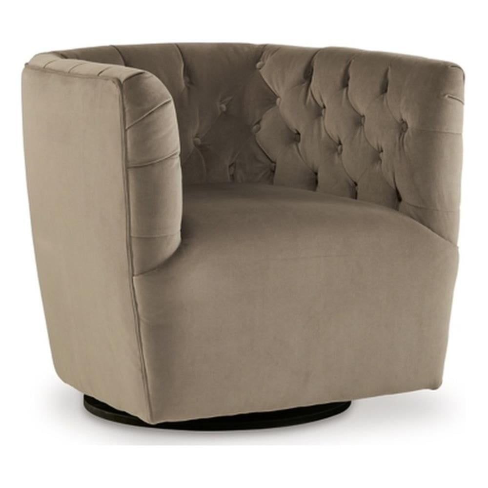 Brown Velvet Barrel Swivel Accent Chair