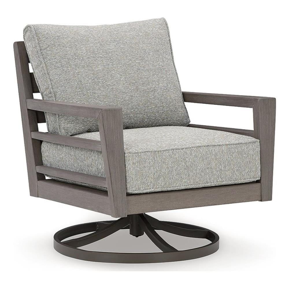 Gray Weatherwood Outdoor Swivel Lounge Chair with Cushions