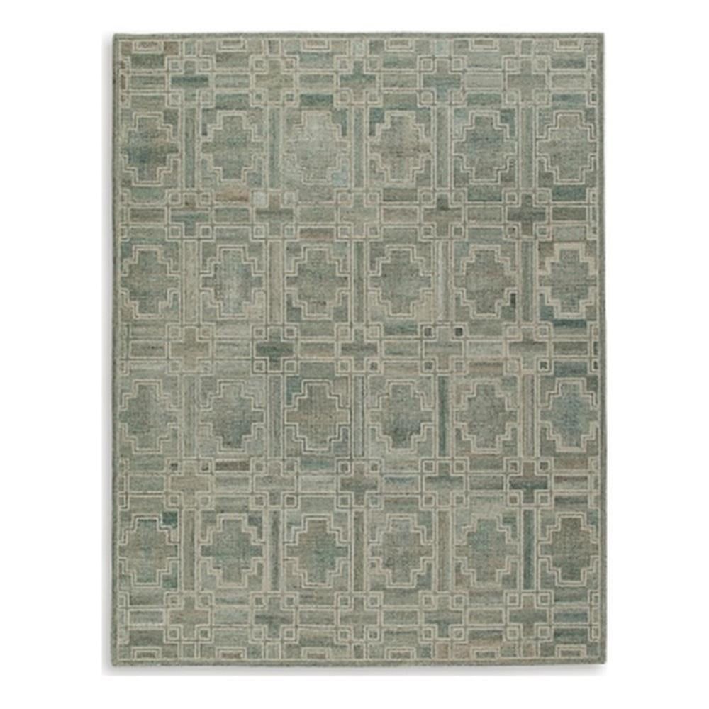 Green and Ivory Geometric Tufted Wool 8' x 10' Rug