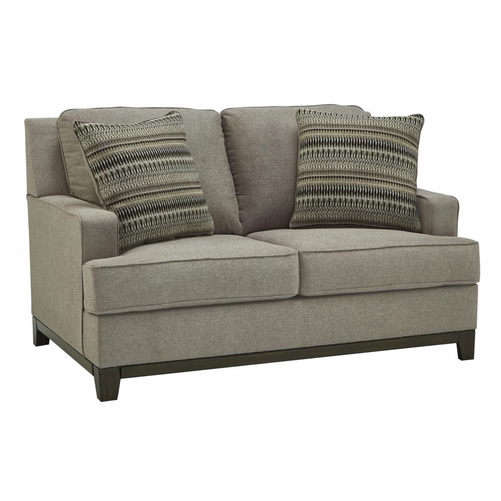 Contemporary Granite Gray Fabric Loveseat with Removable Cushions