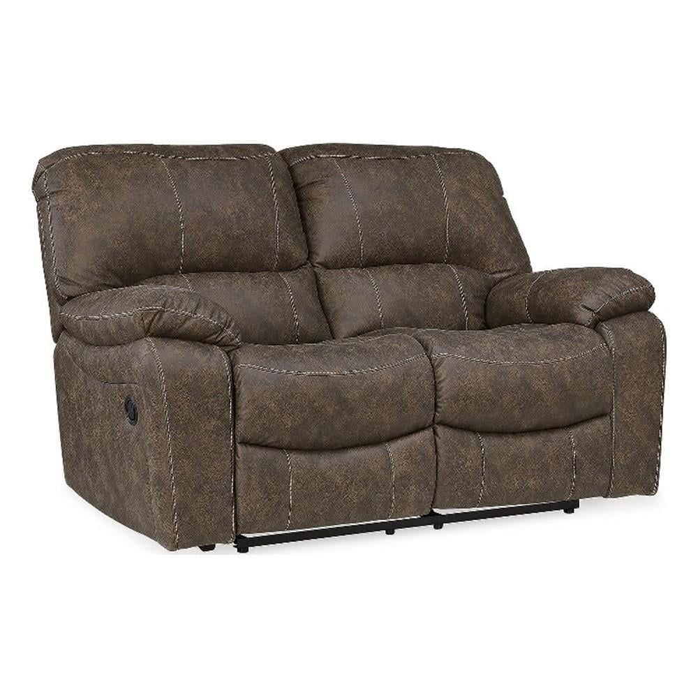 Chocolate Faux Leather Manual Reclining Loveseat with Pillow-top Arms