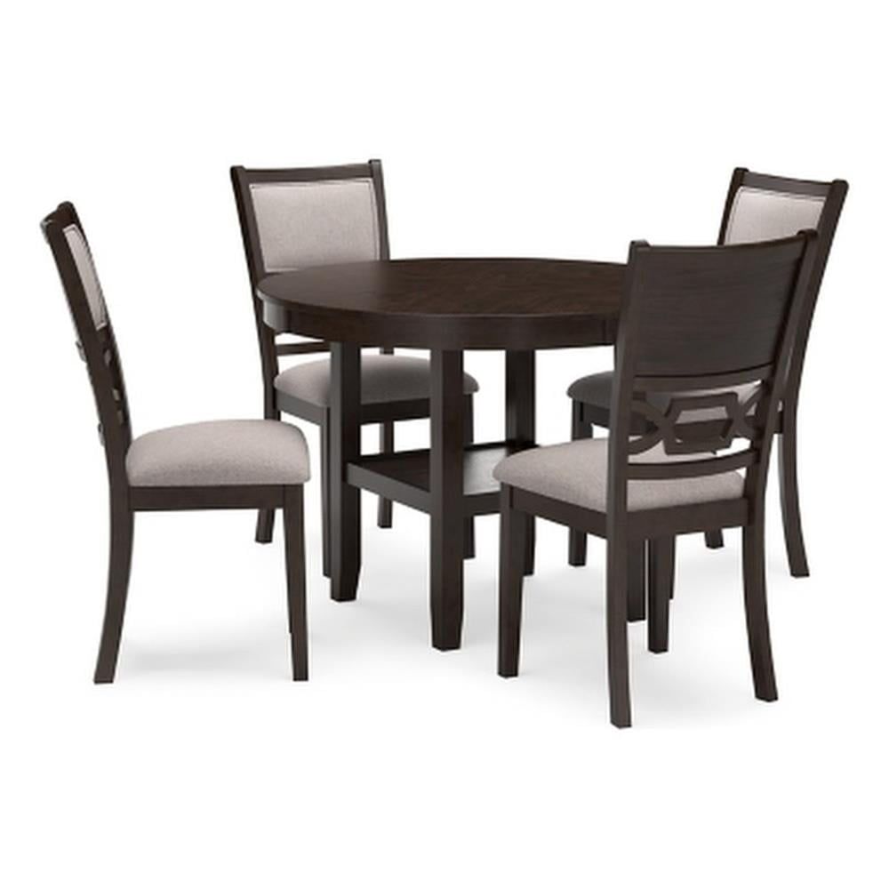 Langwest Brown Round Dining Table with 4 Upholstered Chairs