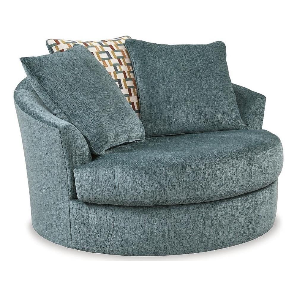 Teal Oversized Swivel Chaise with Accent Pillows