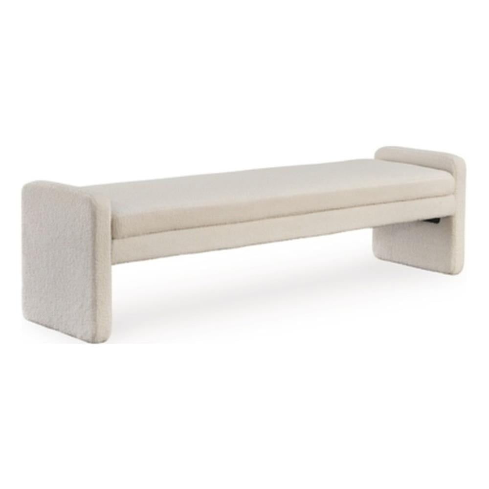 Cream Faux Shearling Upholstered Contemporary Bench