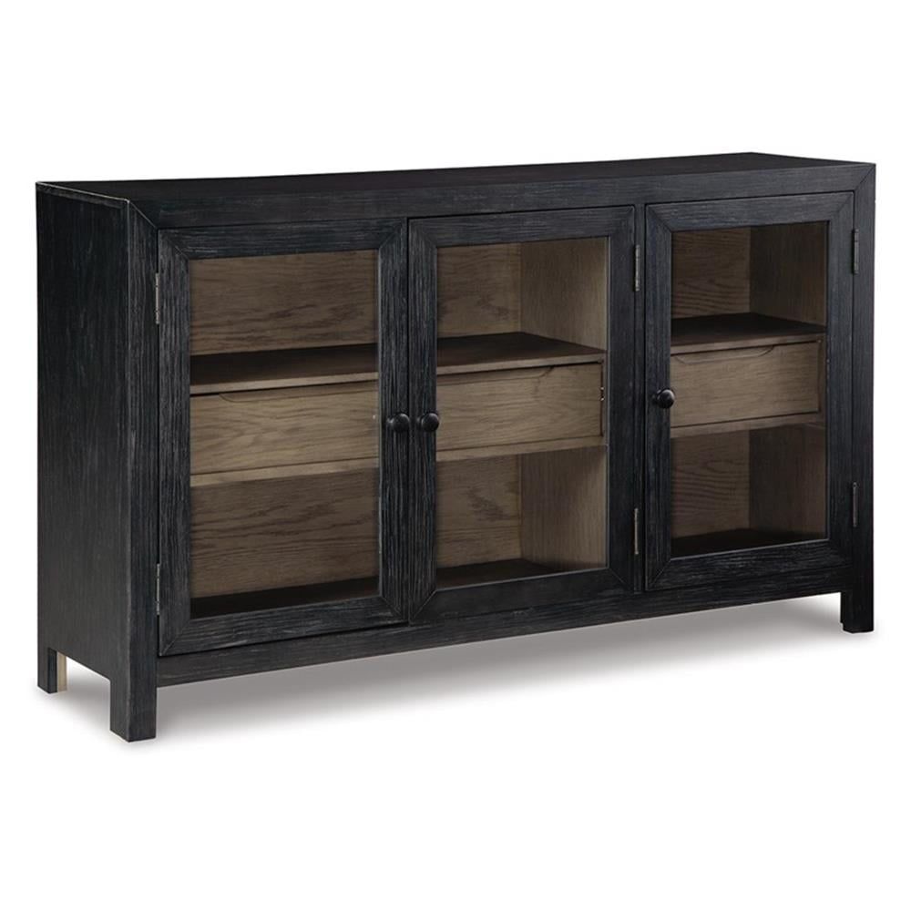 Black and Gray 3-Door Wood Accent Cabinet with Adjustable Shelving