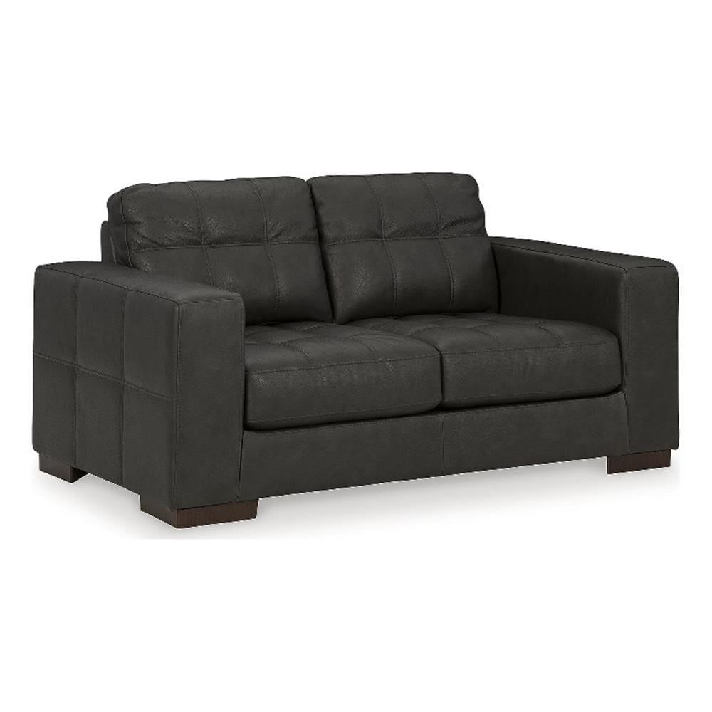 Luigi 70'' Black Tufted Faux Leather Loveseat with Track Arm