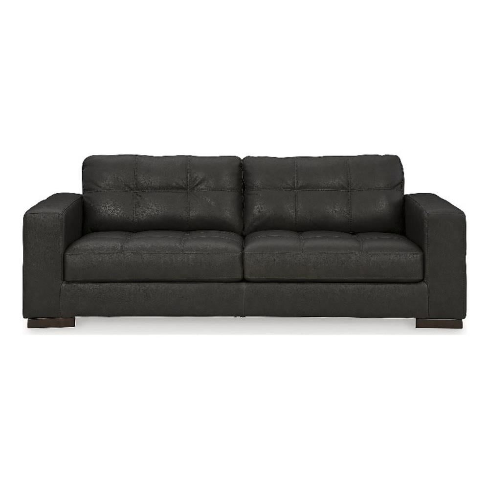 Contemporary Black Tufted Faux Leather Sofa with Removable Cushions