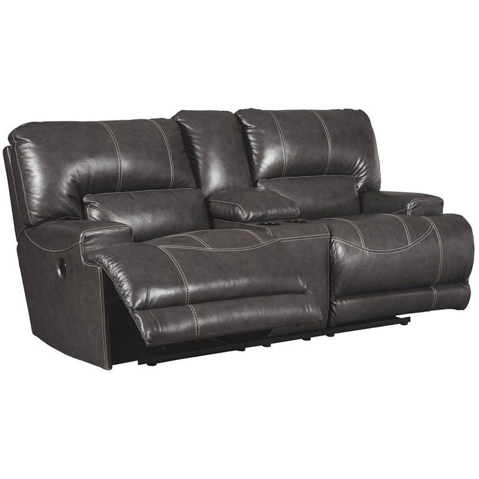 Gray Leather Tufted Power Reclining Loveseat with Cup Holder