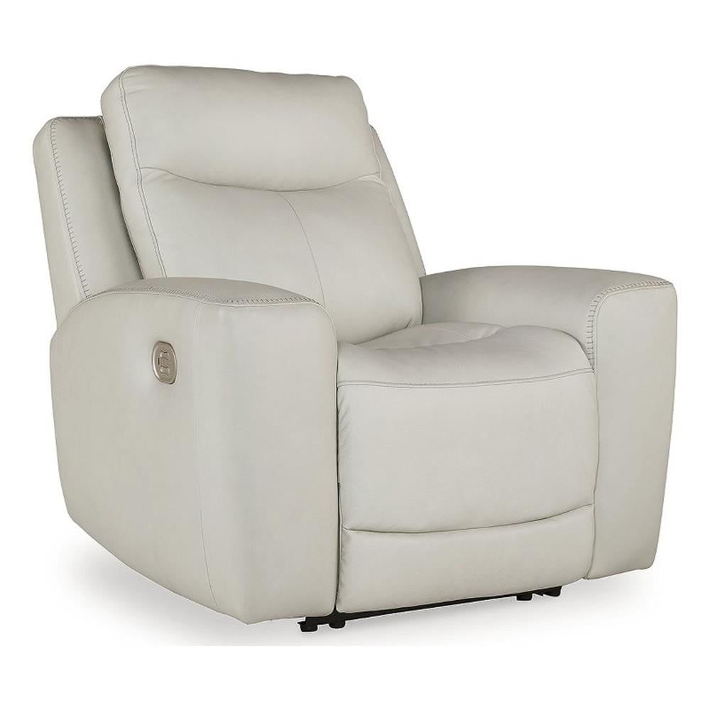 Coconut White Leather Power Recliner with Metal Frame