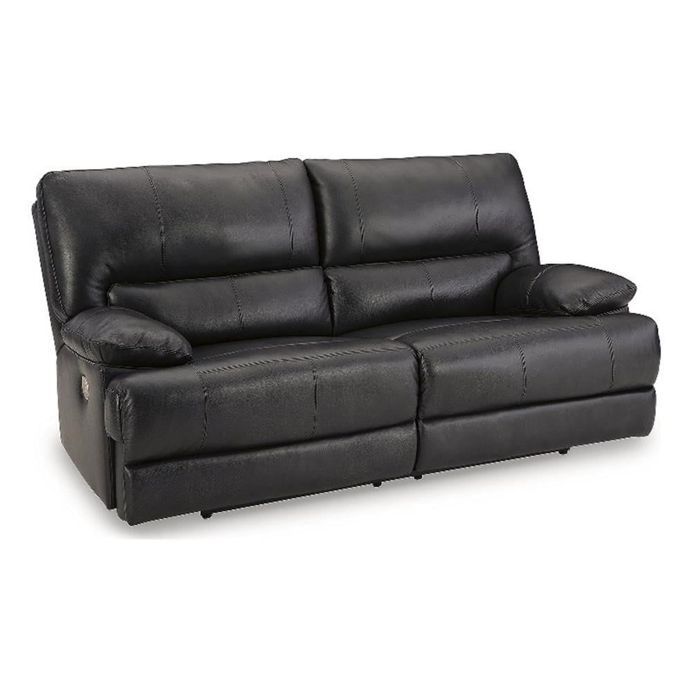 Black Faux Leather Power Reclining Sofa with Pillow-top Arms