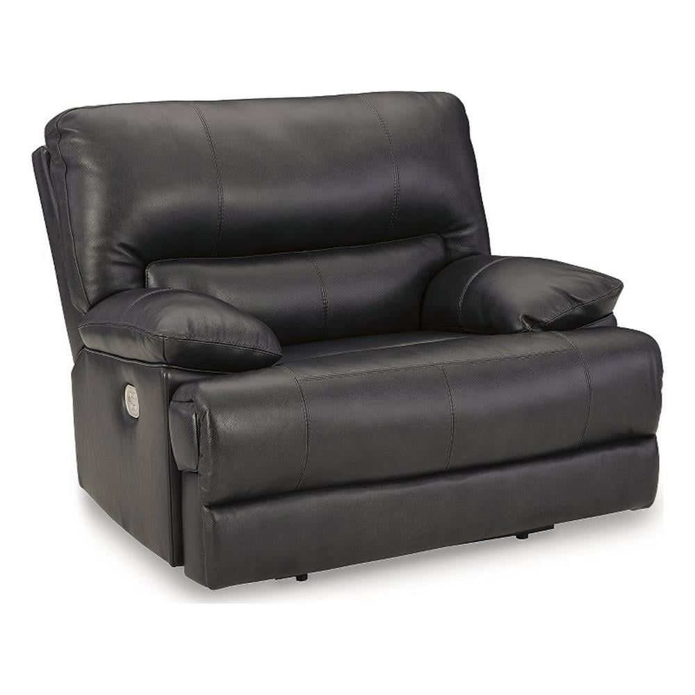 Black Leather and Metal Power Recliner with Adjustable Headrest