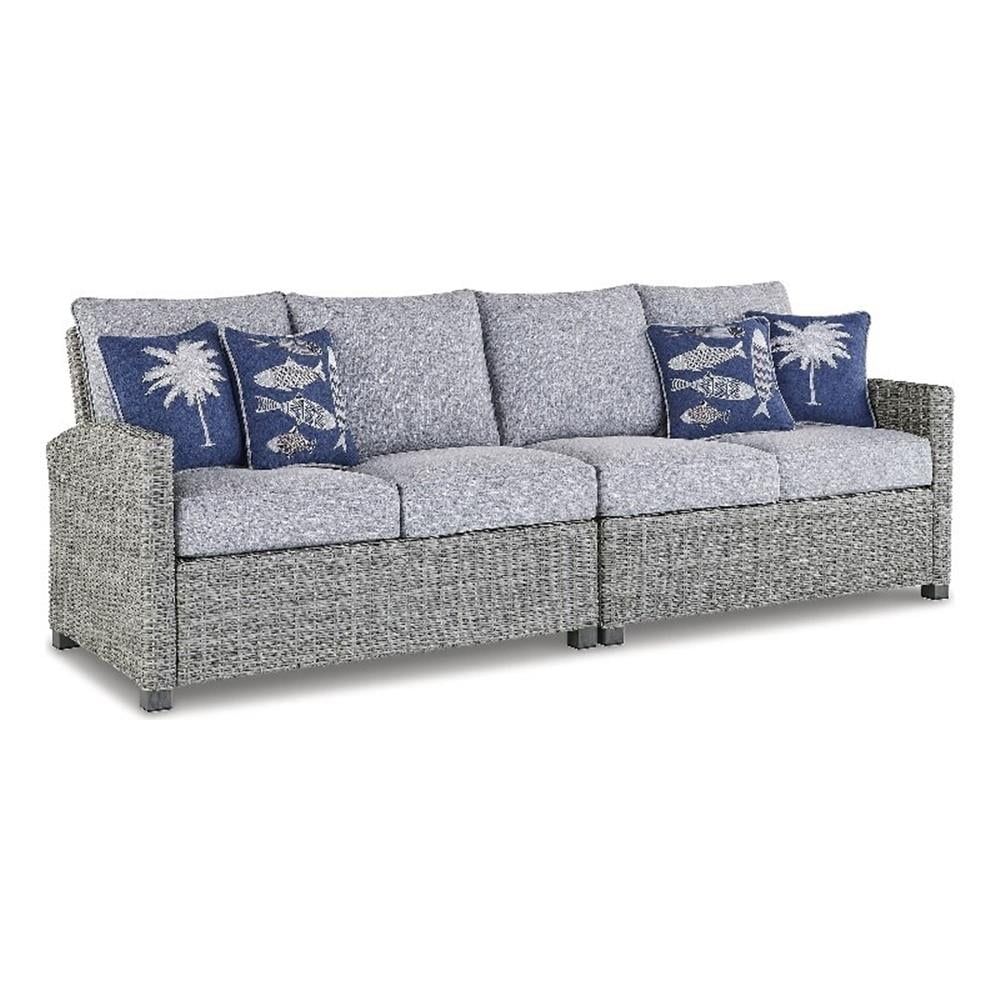 Light Gray Wicker Outdoor Sectional Sofa with Cushions