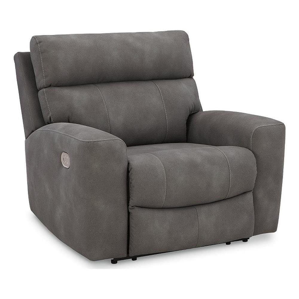 Slate Gray Faux Leather Power Recliner with Metal Frame