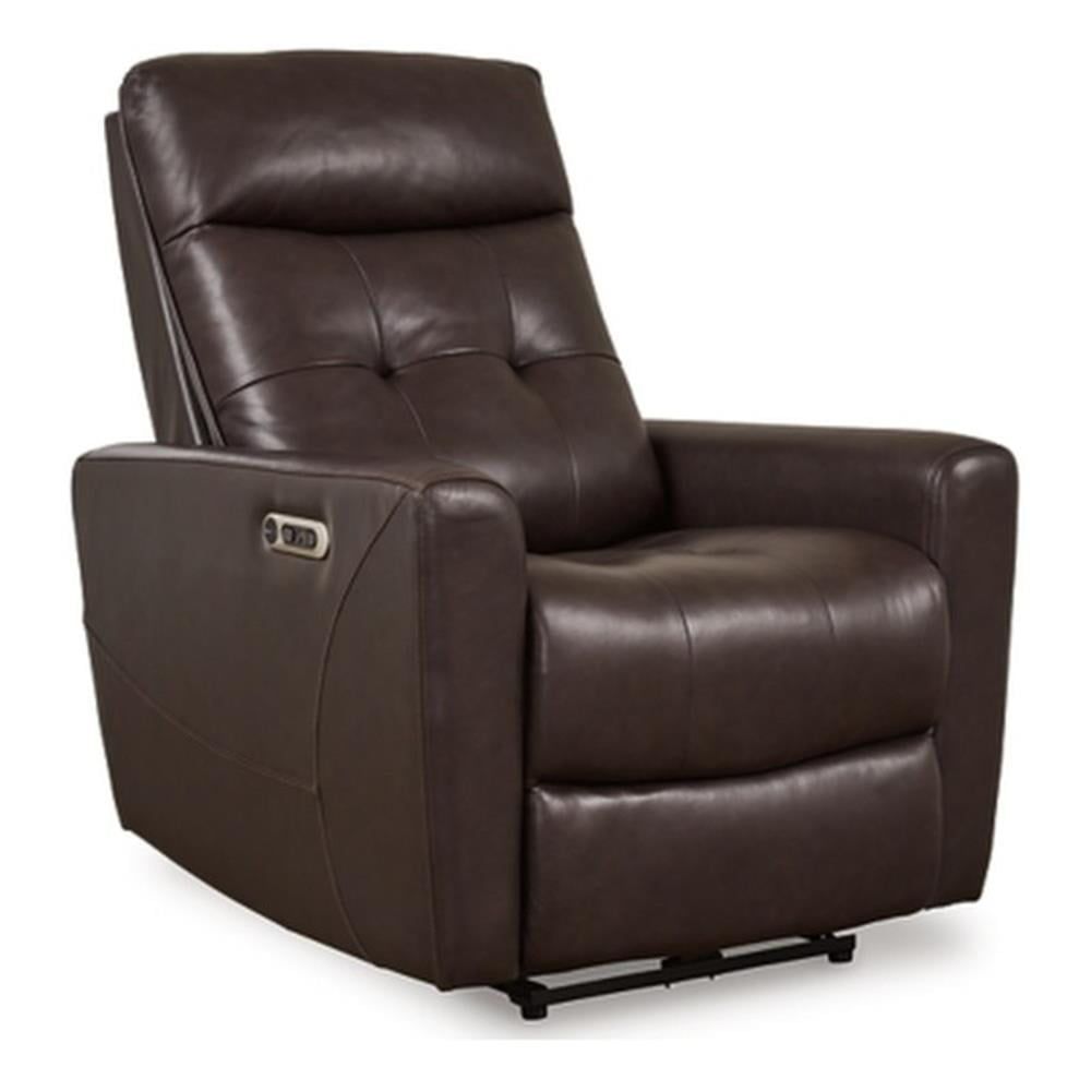 Chocolate Brown Leather Power Recliner with USB Ports