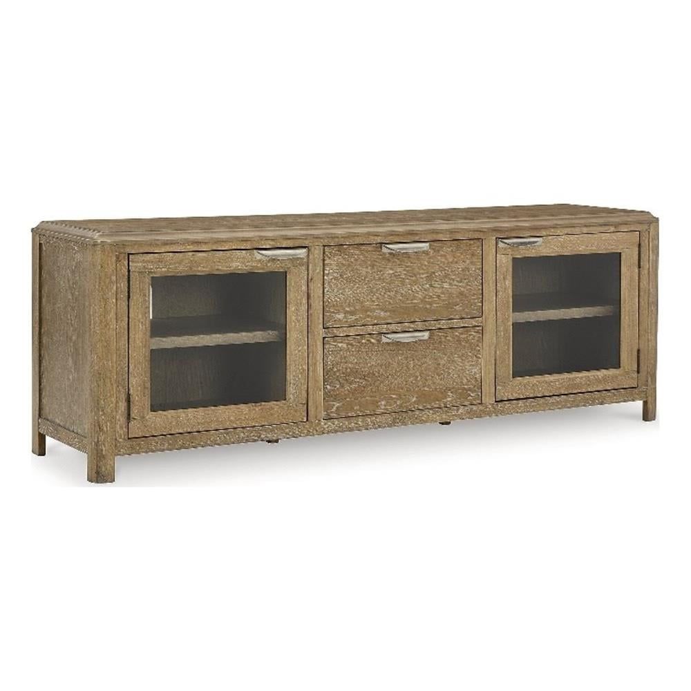 Beige Oak 80-Inch TV Stand with Cabinet and Drawers