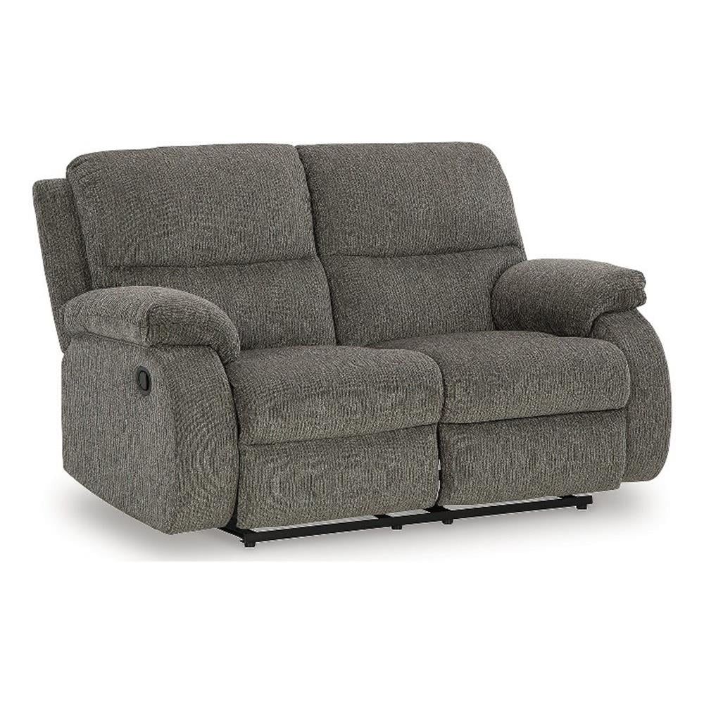 Gray Microfiber Manual Reclining Loveseat with Metal Frame