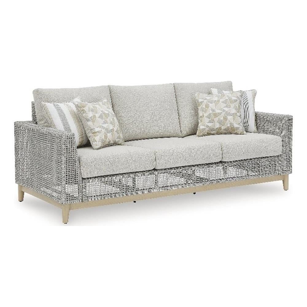 Seton Creek Gray Wicker Outdoor Sofa with Cushions