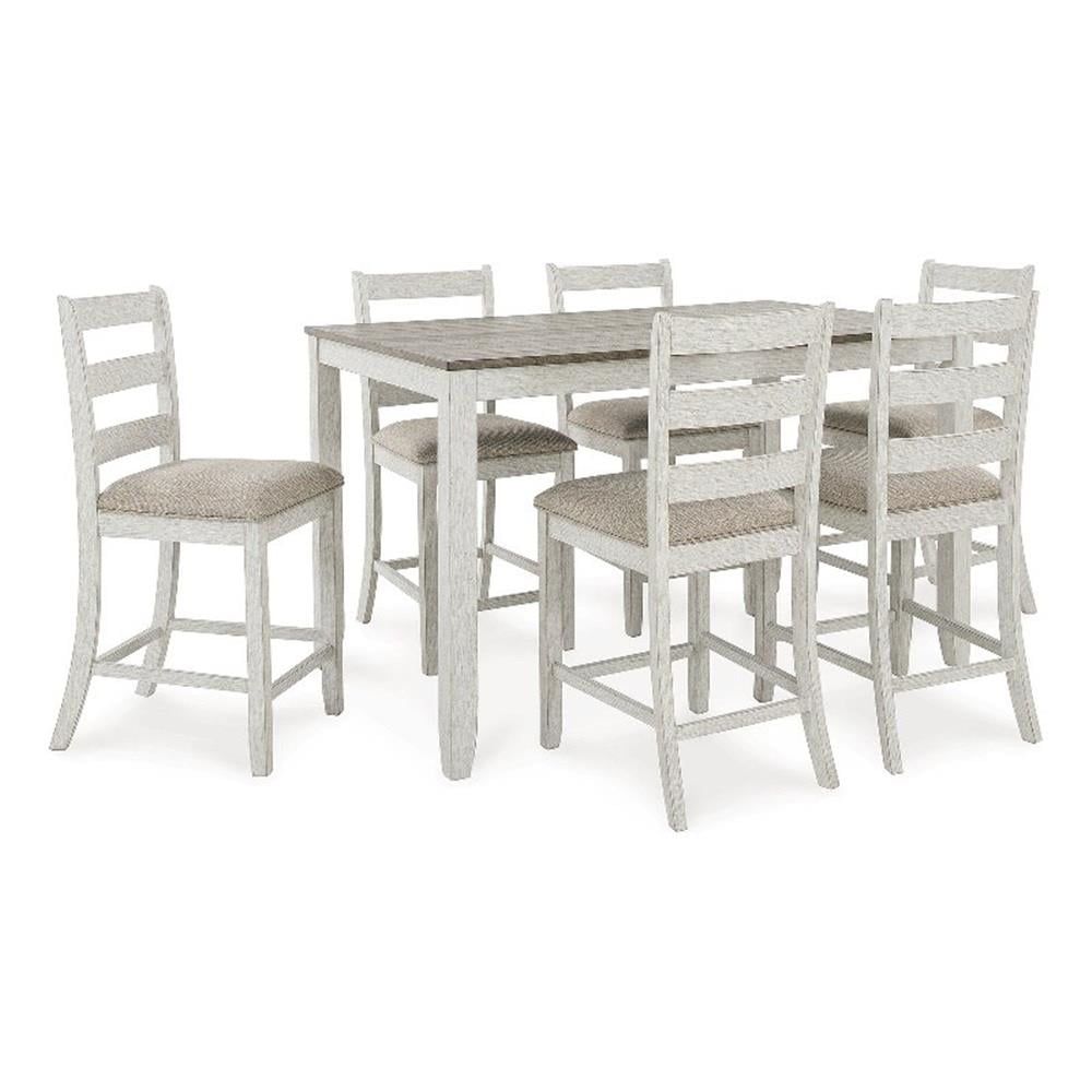 Skempton White and Light Brown Counter Height Dining Set with Upholstered Stools