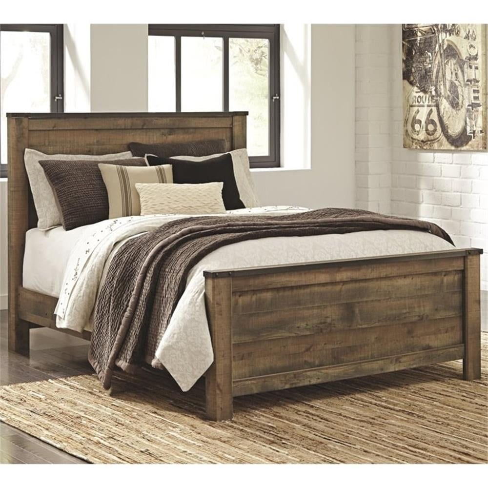 Rustic Brown Wood Queen Panel Bed with Headboard