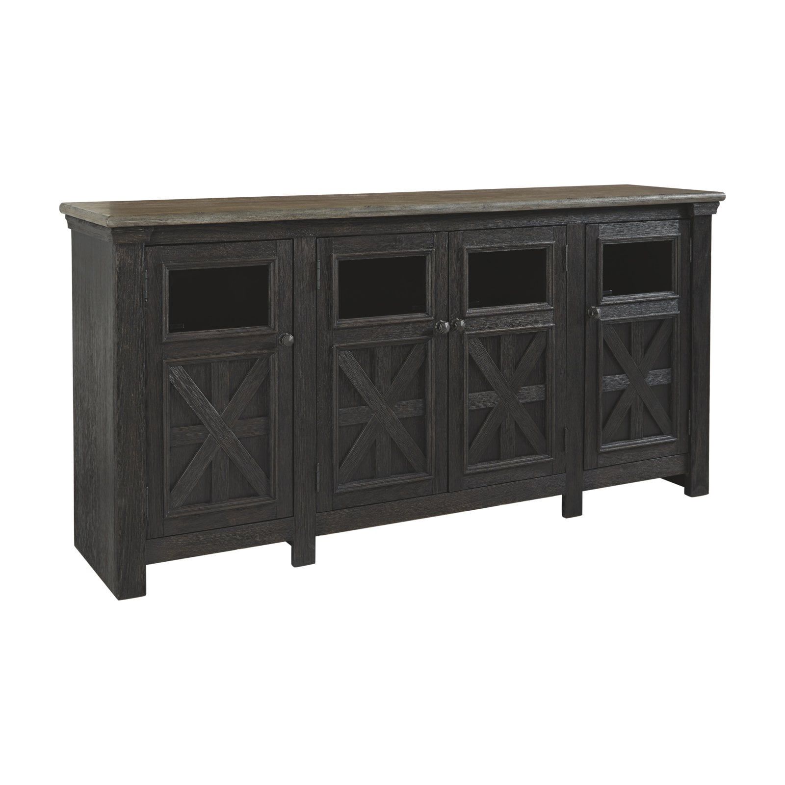 Tyler Creek Black and Gray 74" Farmhouse TV Stand with Cabinet