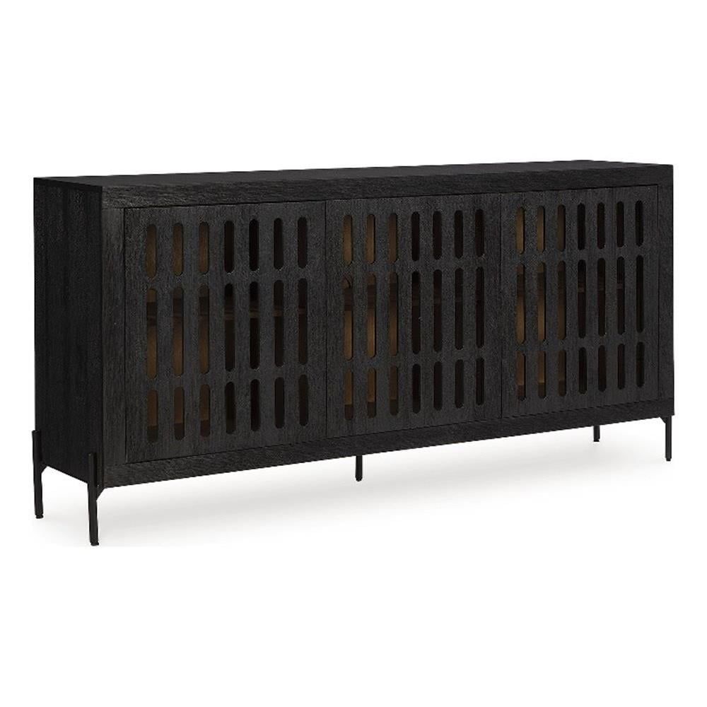 Vallisburg Black and Natural Adjustable Shelving Accent Cabinet