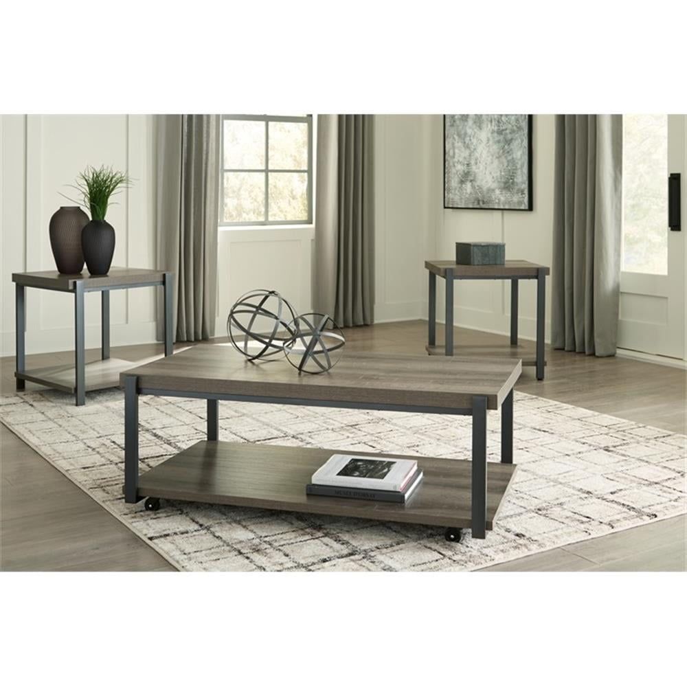 48" Black and Gray Rectangular Contemporary Coffee Table Set