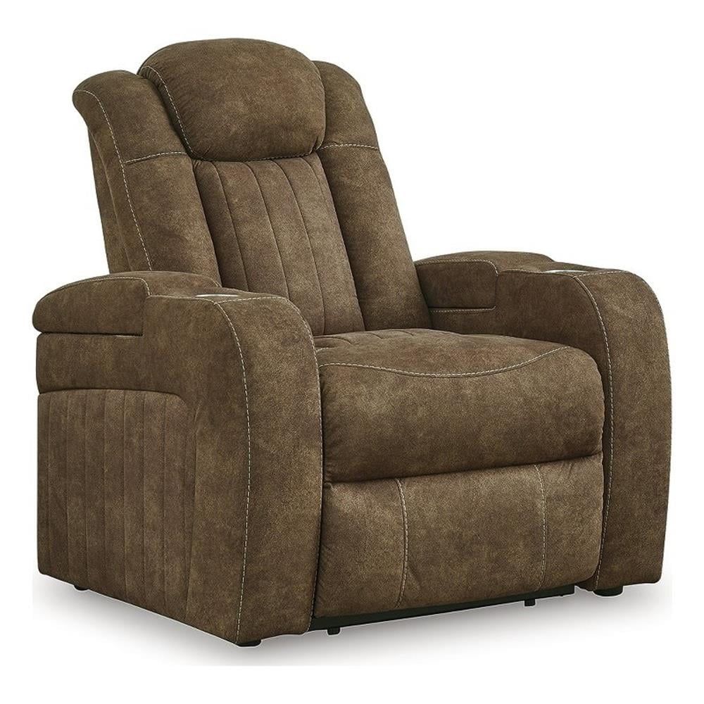 Brown Faux Leather Power Recliner with USB Ports