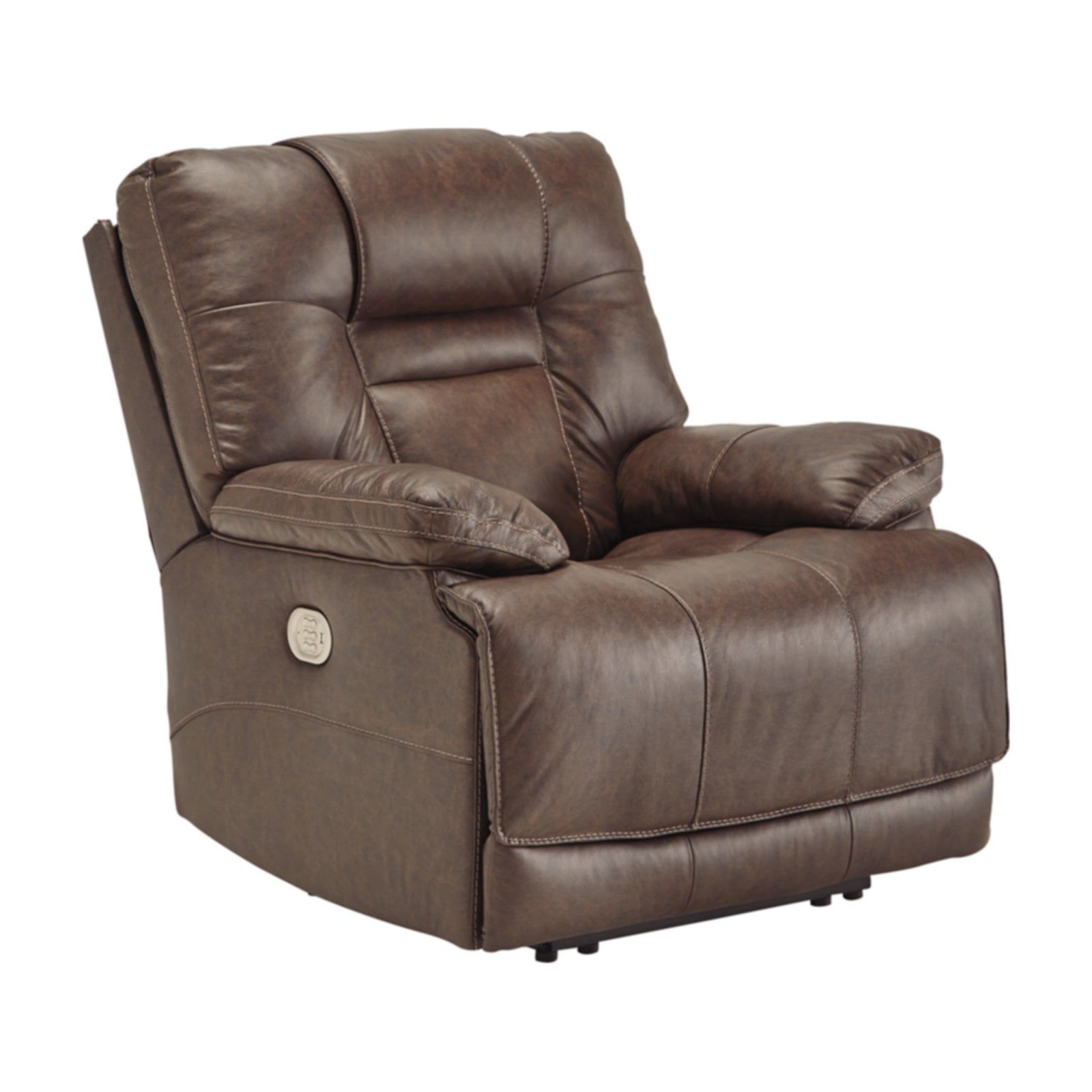 Umber Leather Power Recliner with Adjustable Headrest