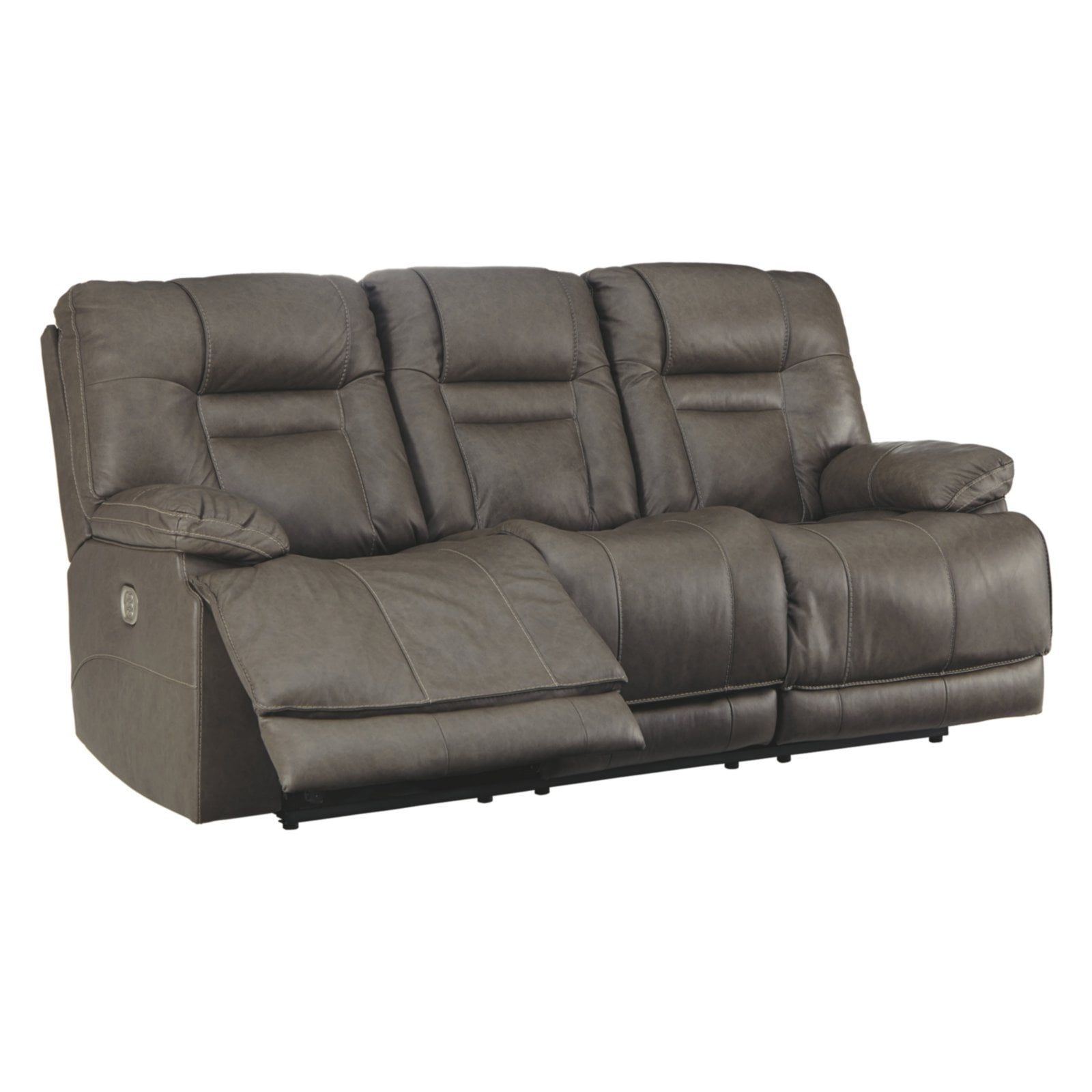 Gray Faux Leather Power Reclining Sofa with Pillow-top Arm