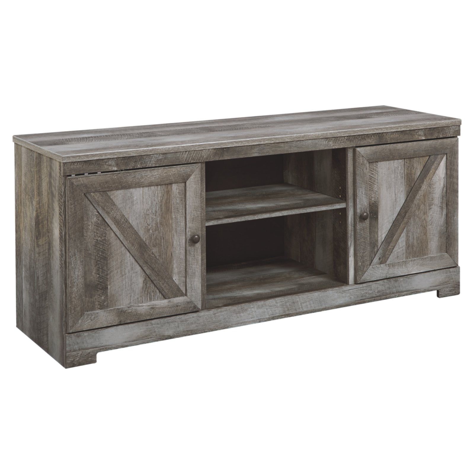 Gray Rustic 63" TV Stand with Fireplace and Cabinets