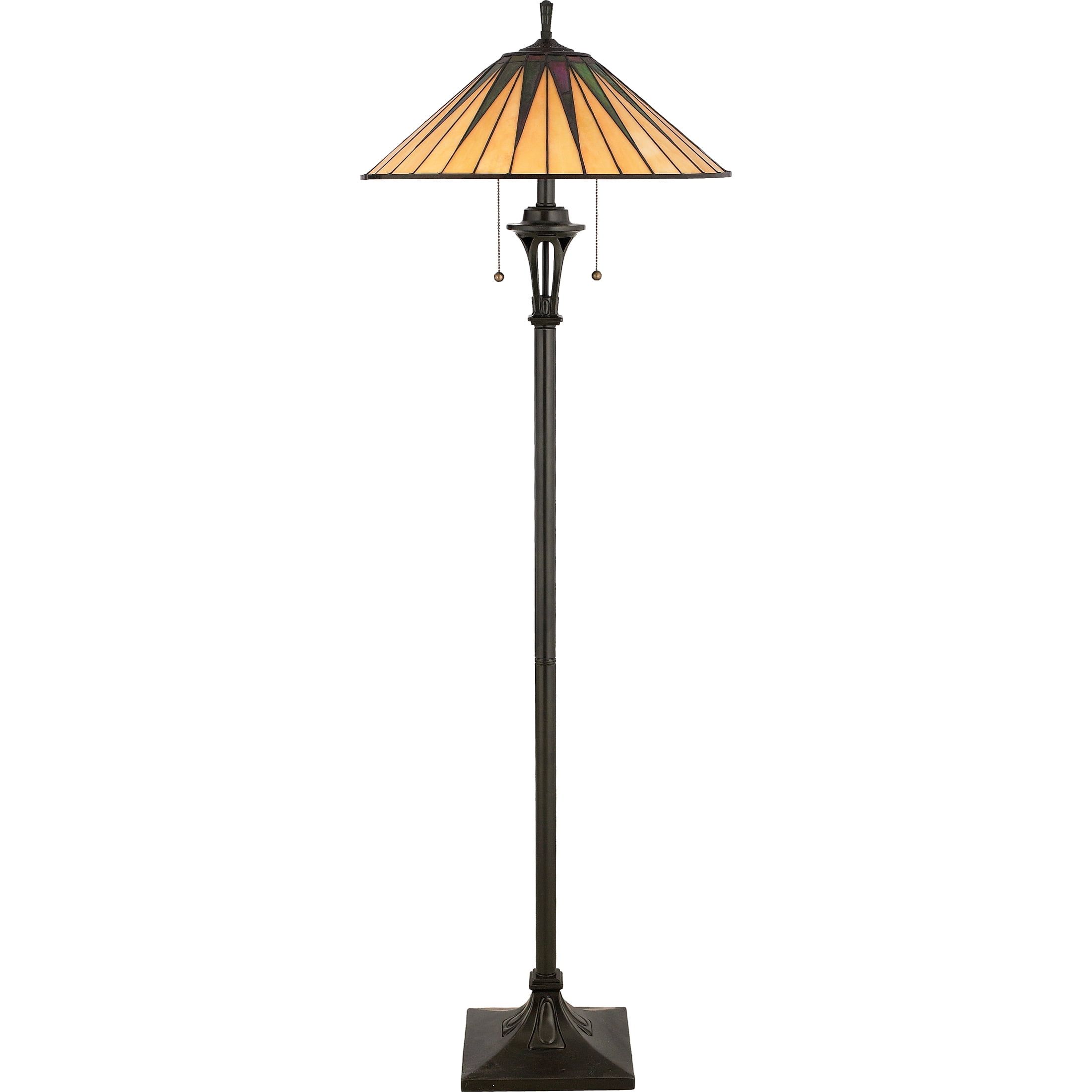 Vintage Bronze Tiffany Glass Floor Lamp with Triangle Pattern Shade