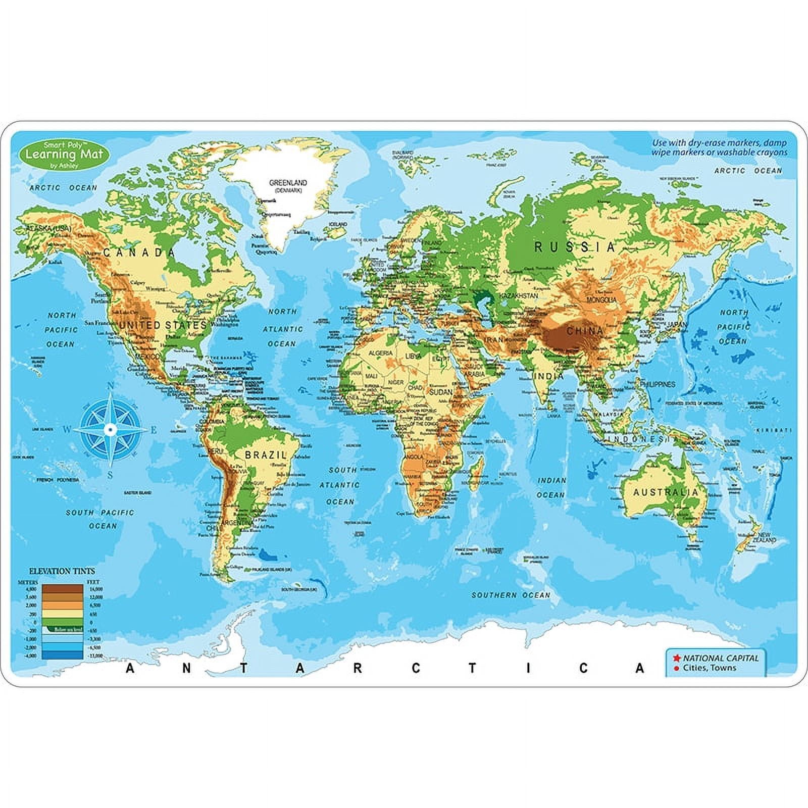 Smart Poly Double-Sided World Physical Map Learning Mat