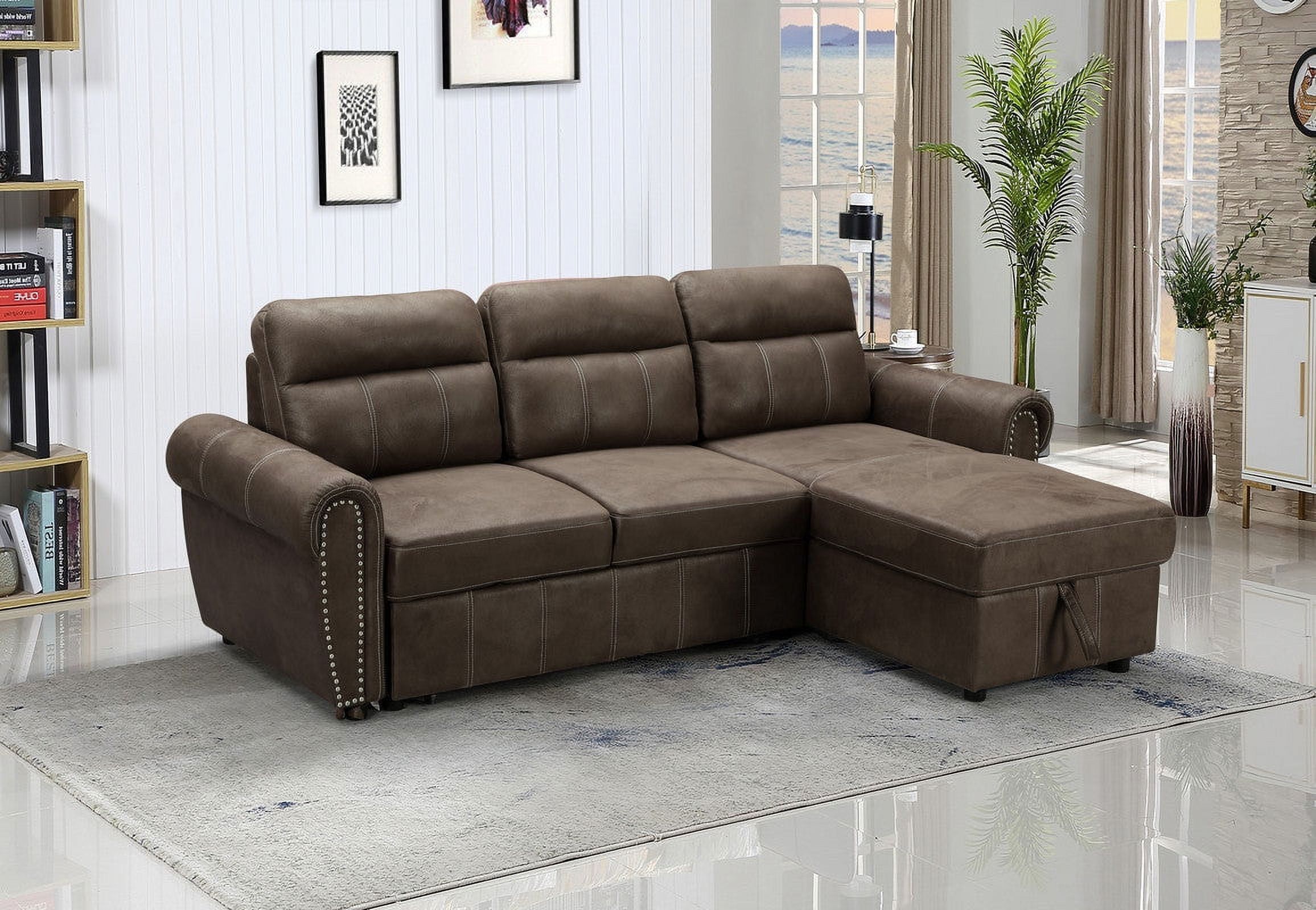 Ashton 96" Brown Microfiber Sectional with Nailhead Trim & Storage