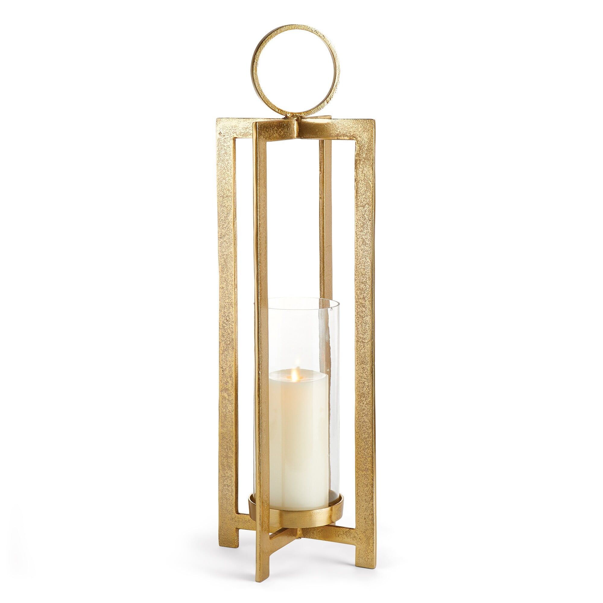 Gold Aluminum and Glass 30.5" Candle Lantern