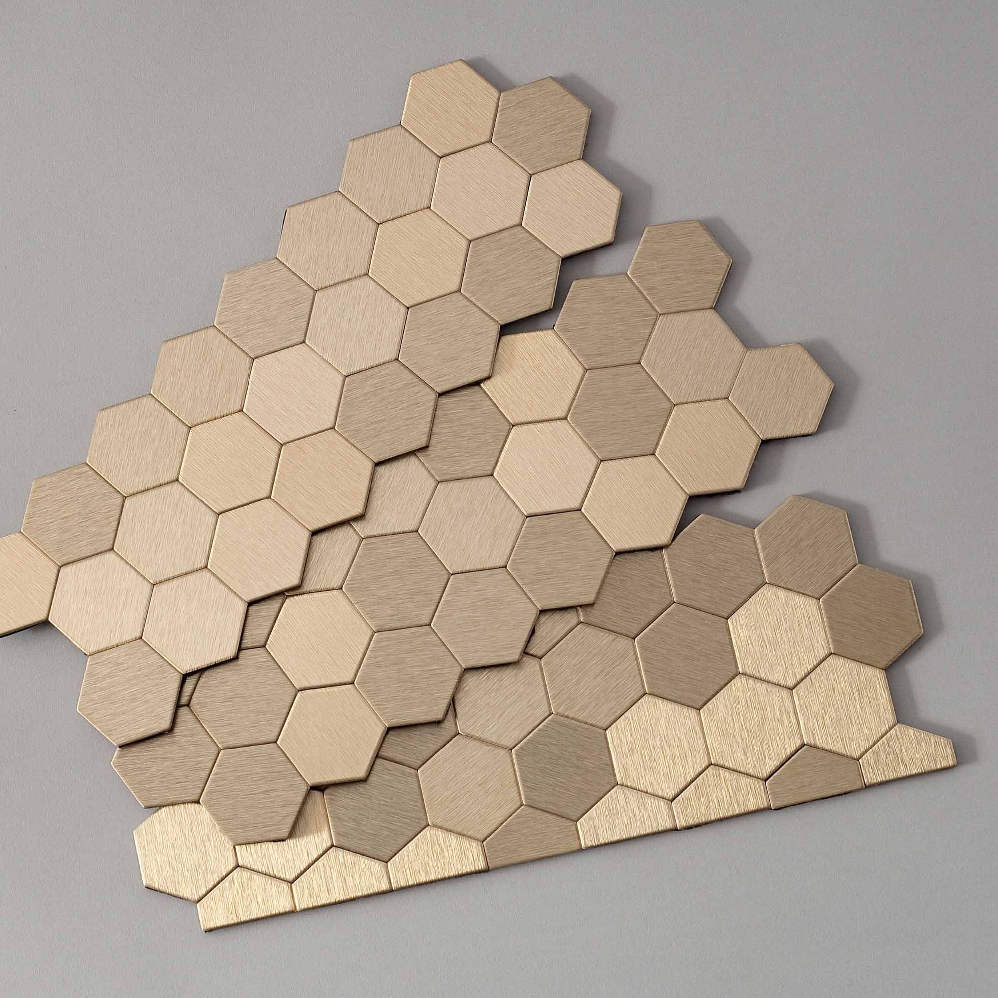 Champagne Honeycomb Peel and Stick Metal Backsplash Tiles