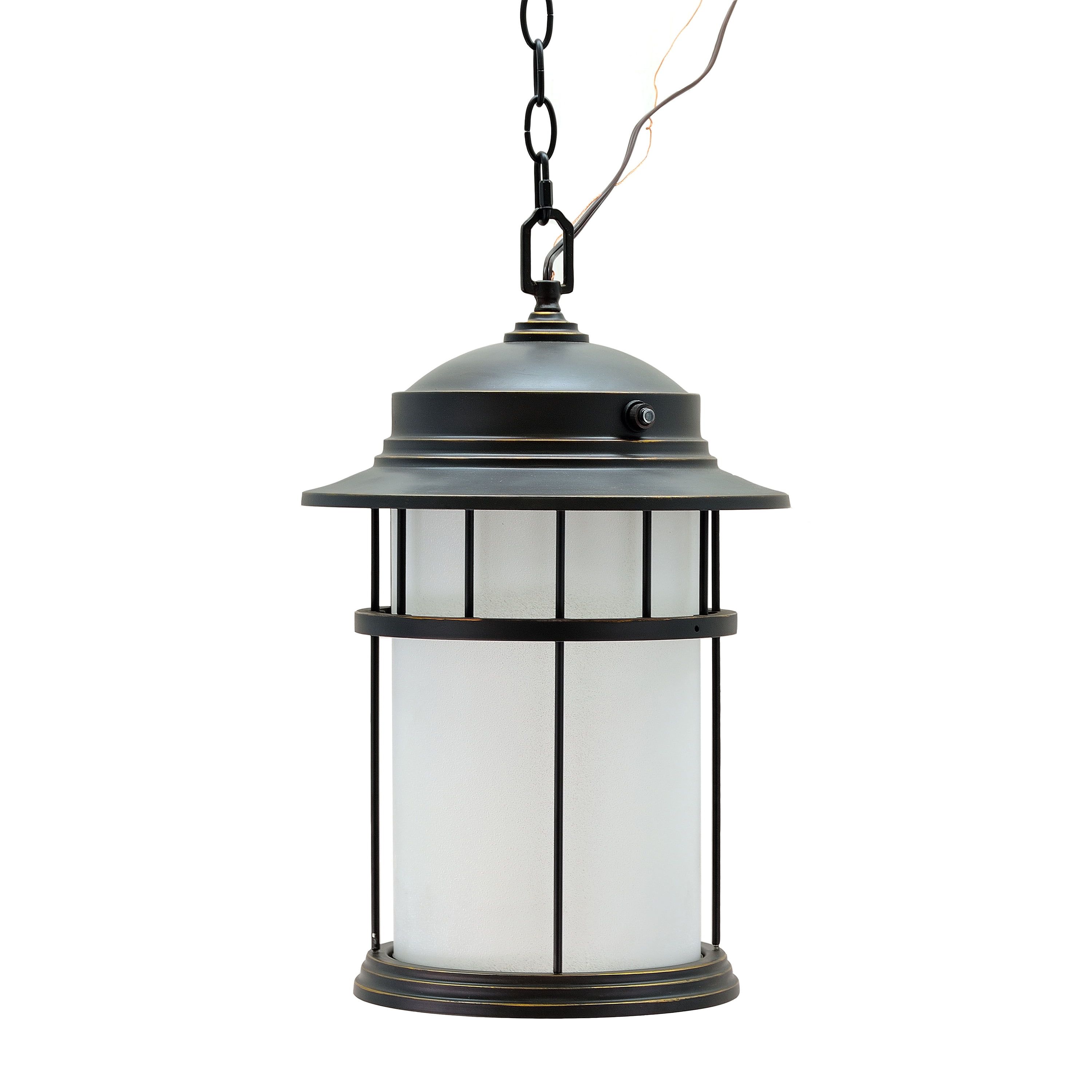 Aged Bronze Patina Medium Outdoor Pendant Light with White Glass Shade