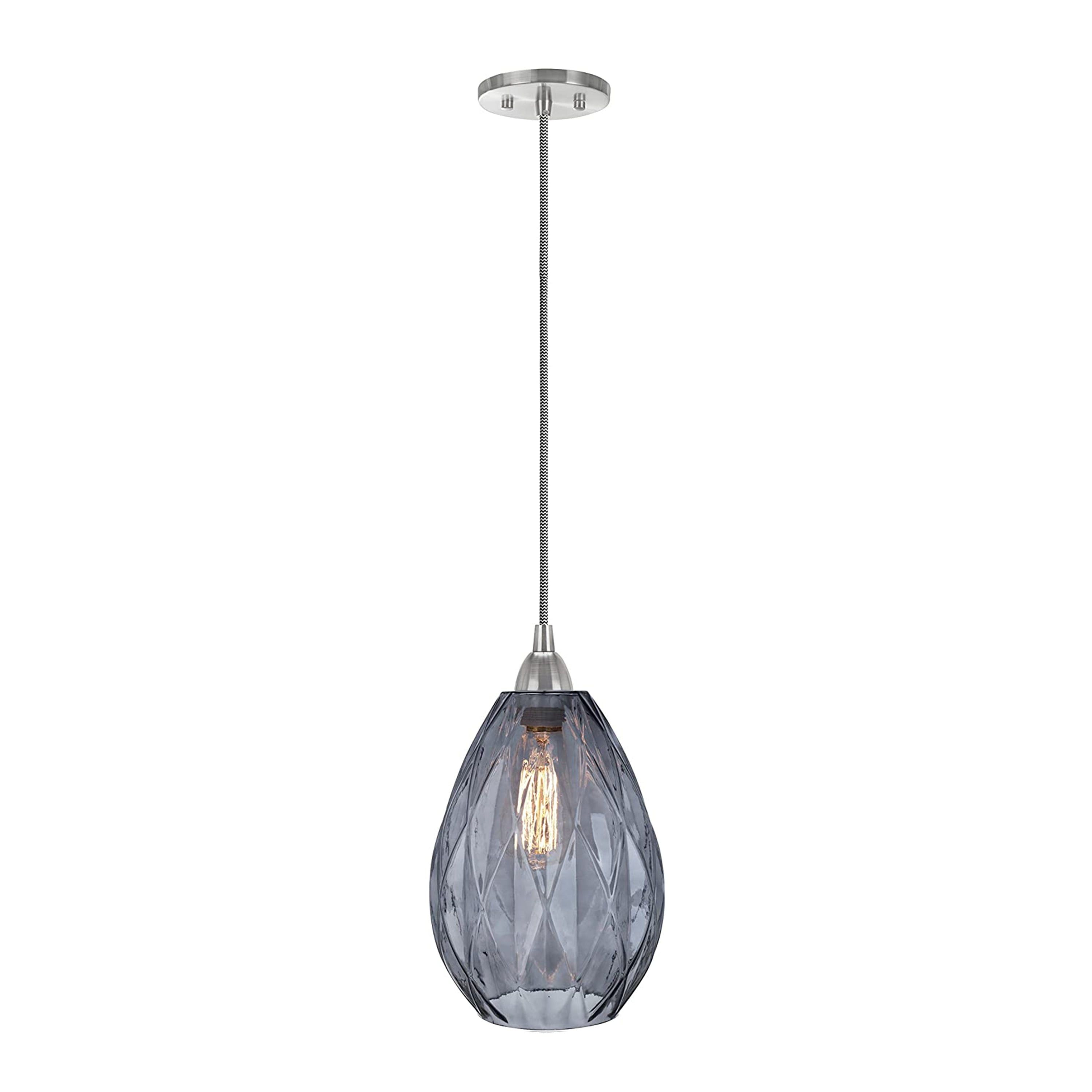 Satin Nickel Mini Drum Glass LED Pendant Light