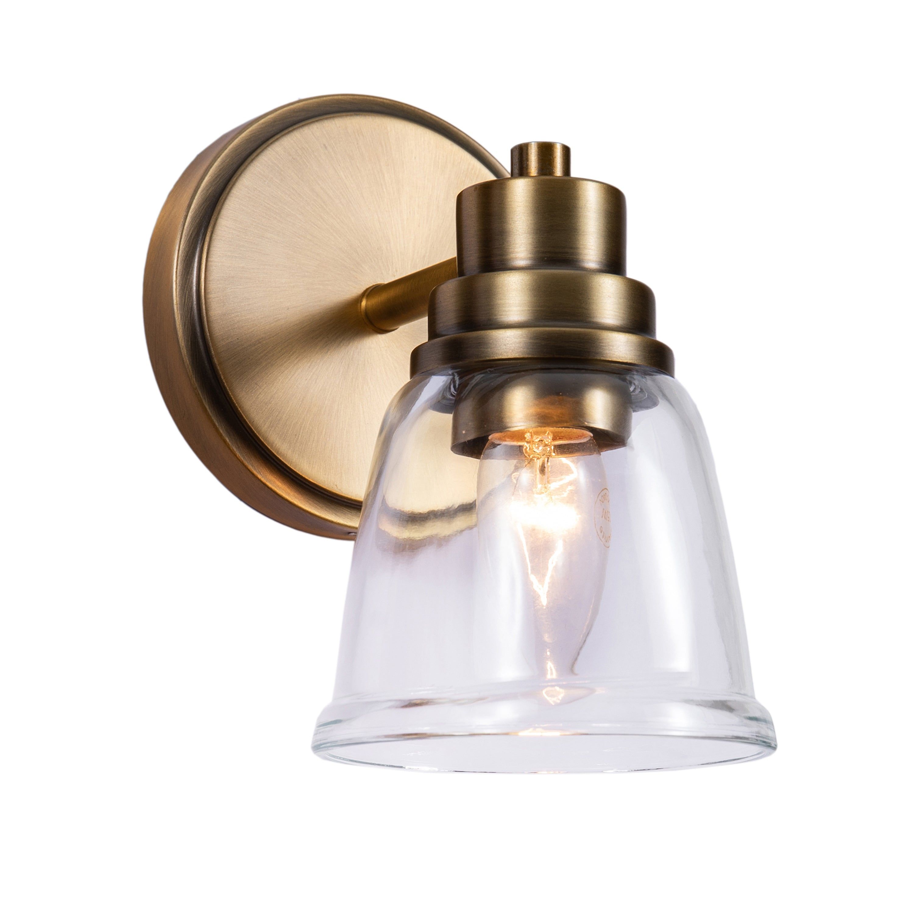 Warm Brass and Clear Glass Outdoor Wall Sconce