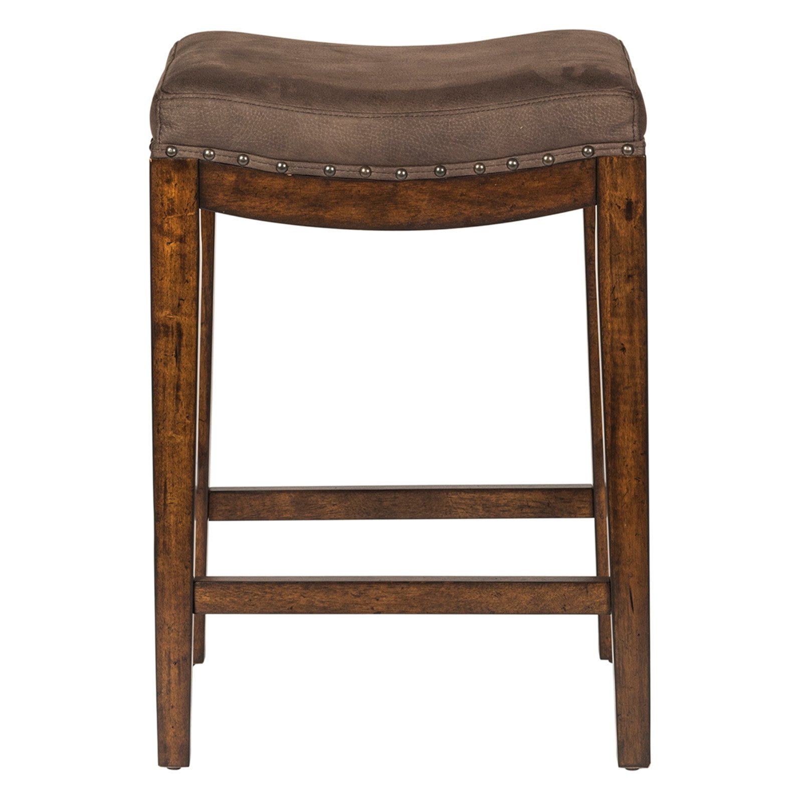 Russet Brown Adjustable Saddle Style Wood and Metal Bar Stool