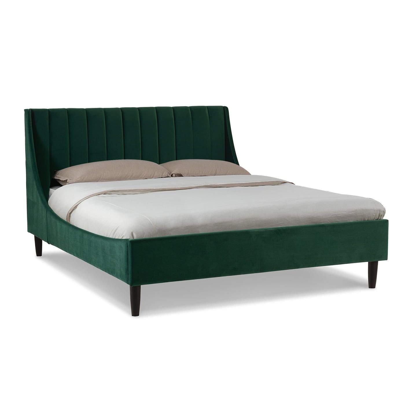 Aspen Evergreen Velvet King Platform Bed with Tufted Headboard